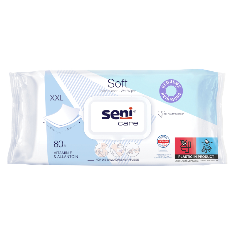 Eine Packung Seni Care Soft Feuchttücher